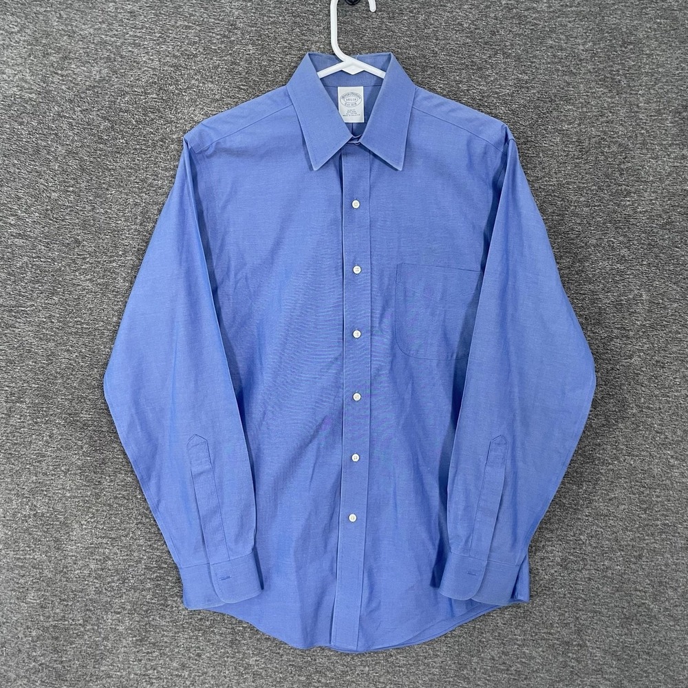 Brooks Brothers Dress Shirt Mens 14.5 32/33 Blue Solid Slim Fit Non Iron Cotton